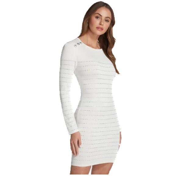 Bebe Women's Anastasia Crystal Sweater Dress White/Silver Size Small NWT - Picture 6 of 8